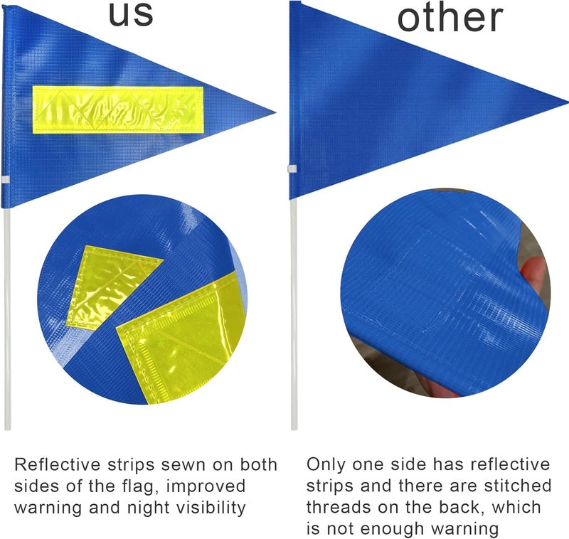 Uelfbaby 2 Pcs Bike Flag with Pole 6-Feet Adjustable Height Heavy Duty Fiberglass Pole Polyester Tear-Resistant Waterproof Safety Flag(Blue with Reflective Strip) - Image 4
